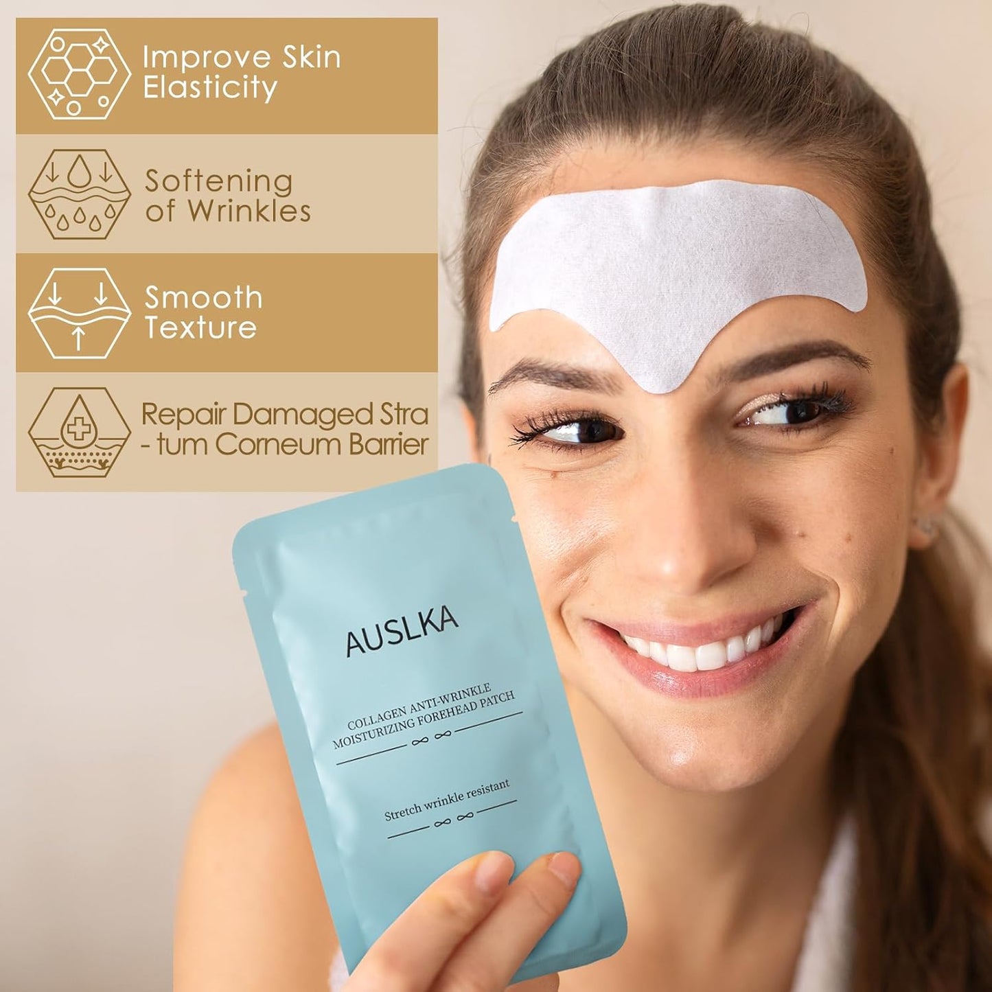AUSLKA 24PCS Forehead Wrinkle Patches with Aloe, Collagen - Forehead Wrinkles Treatment,Anti Wrinkle Patches Care to Smooth Fine Lines & Wrinkles