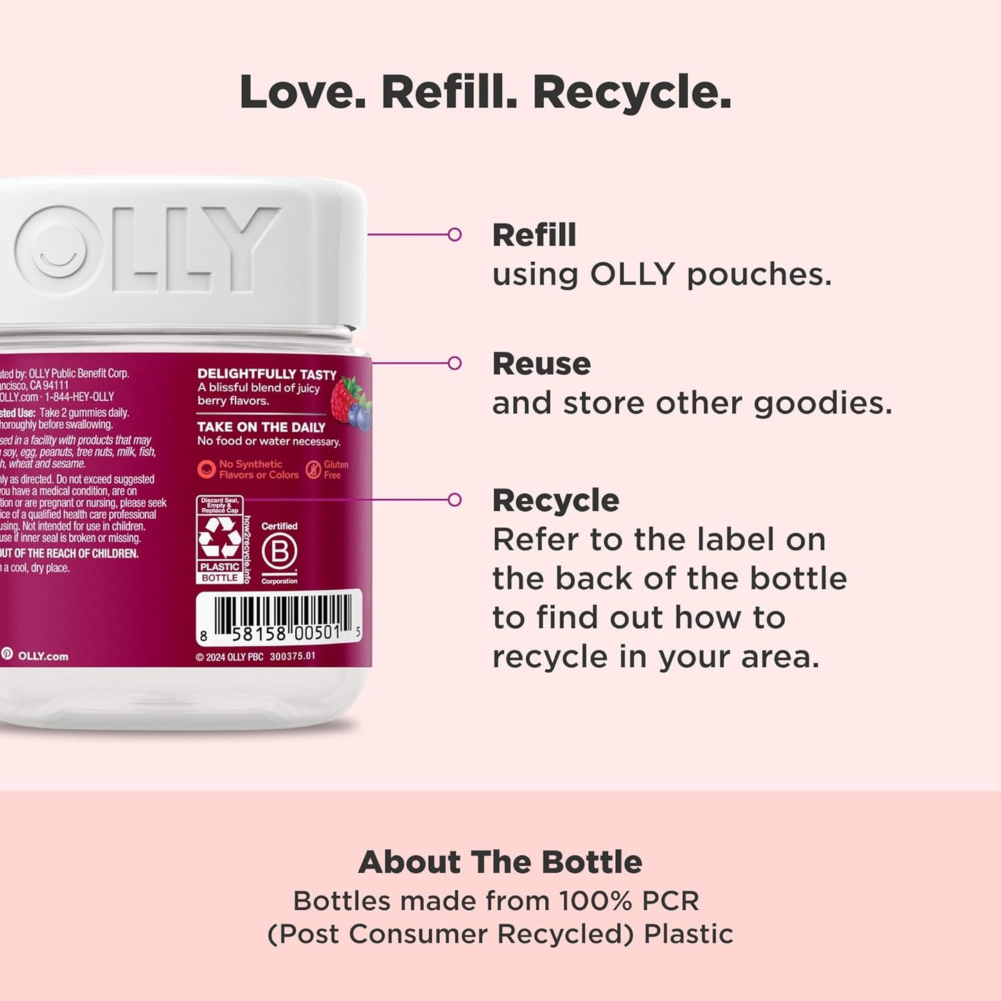 OLLY Women'S Multivitamin Gummy, Vitamins A, D, C, E, Biotin, Folic Acid, Adult Chewable Vitamin, Berry Flavor, 45 Day Supply - 90 Count (Packaging May Vary)