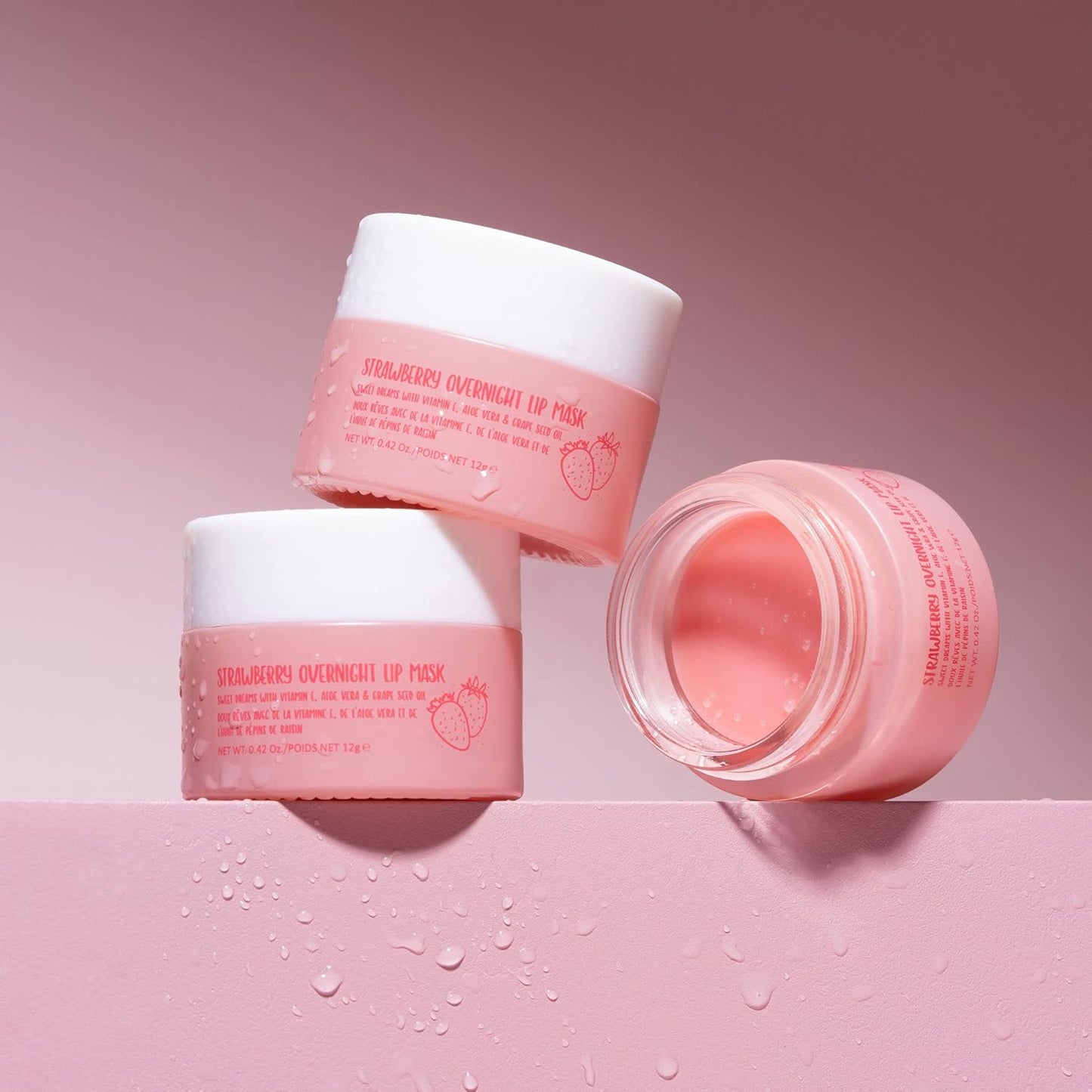 W7 Sweet Dreams Overnight Strawberry Lip Mask - Vitamin E, Aloe Vera and Grape Seed Oil - for Hydrated, Full Looking & Irresistible Lips - 0.42 Fl Oz