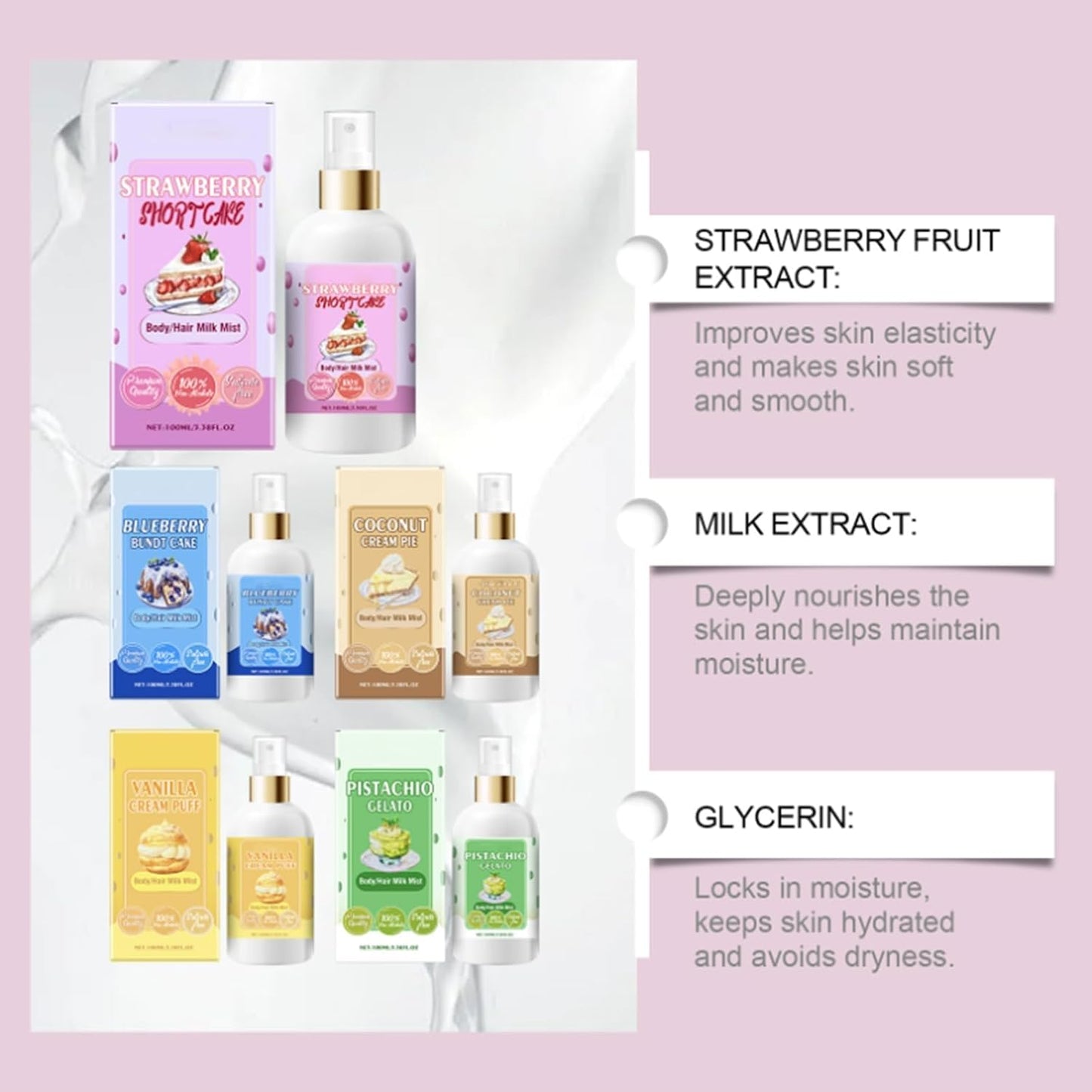 Vanilla Cream Puff Body Milk Mist, Sweet Scents Body Milk Mist, Vanilla Body Mist, Vanilla Cream Puff Body/Hair and Milk Mist, Body Milk Mist Vanilla Creampuff, Vanilla Body Milk (100G, Vanilla)