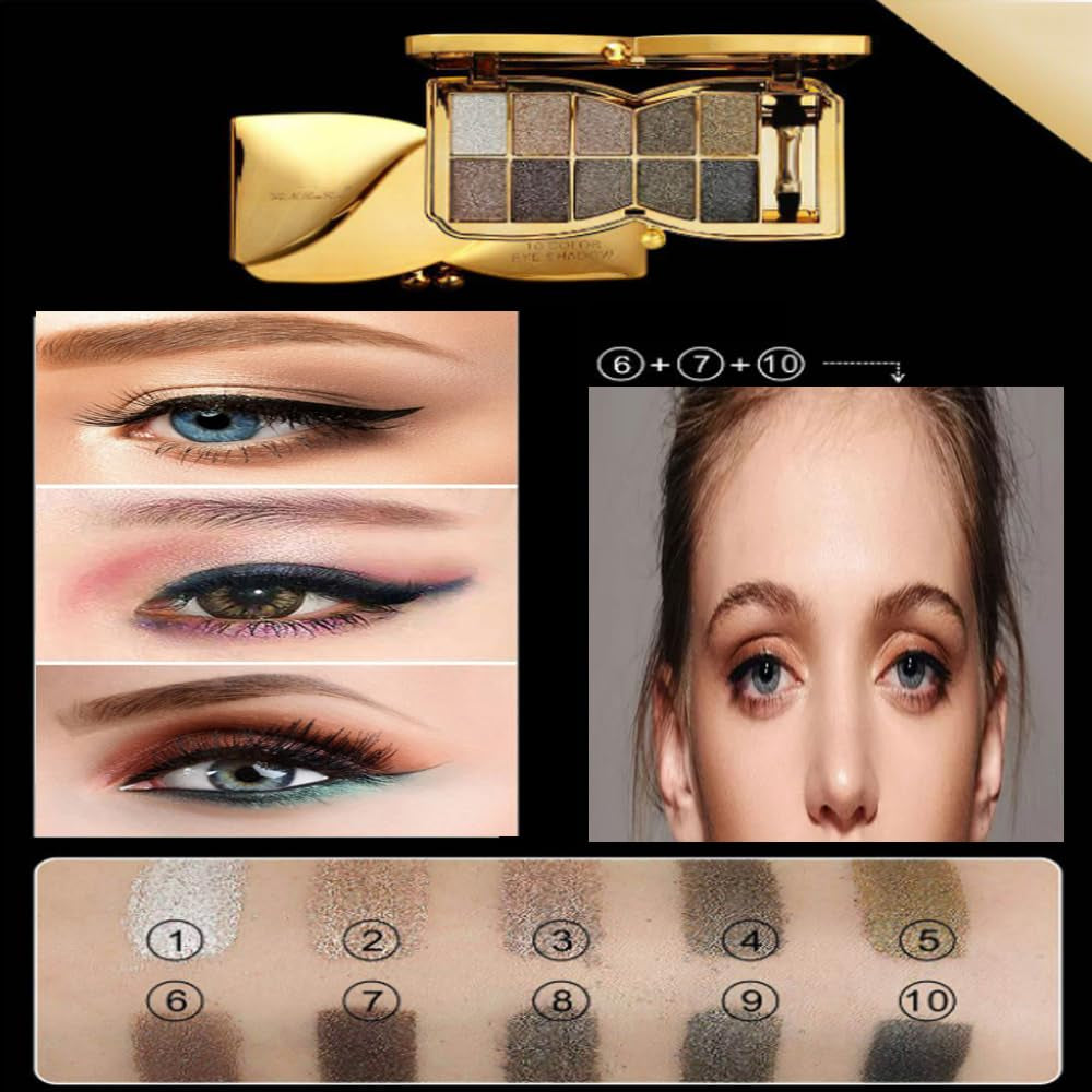Glitter Eyeshadow Palette,10 Colors Shimmer Eyeshadow Palette Gold Eyeshadow Highly Pigmented Long Lasting Waterproof Sweatproof Eye Shadow Palette Makeup for Women Eye Shadow Palette Makeup