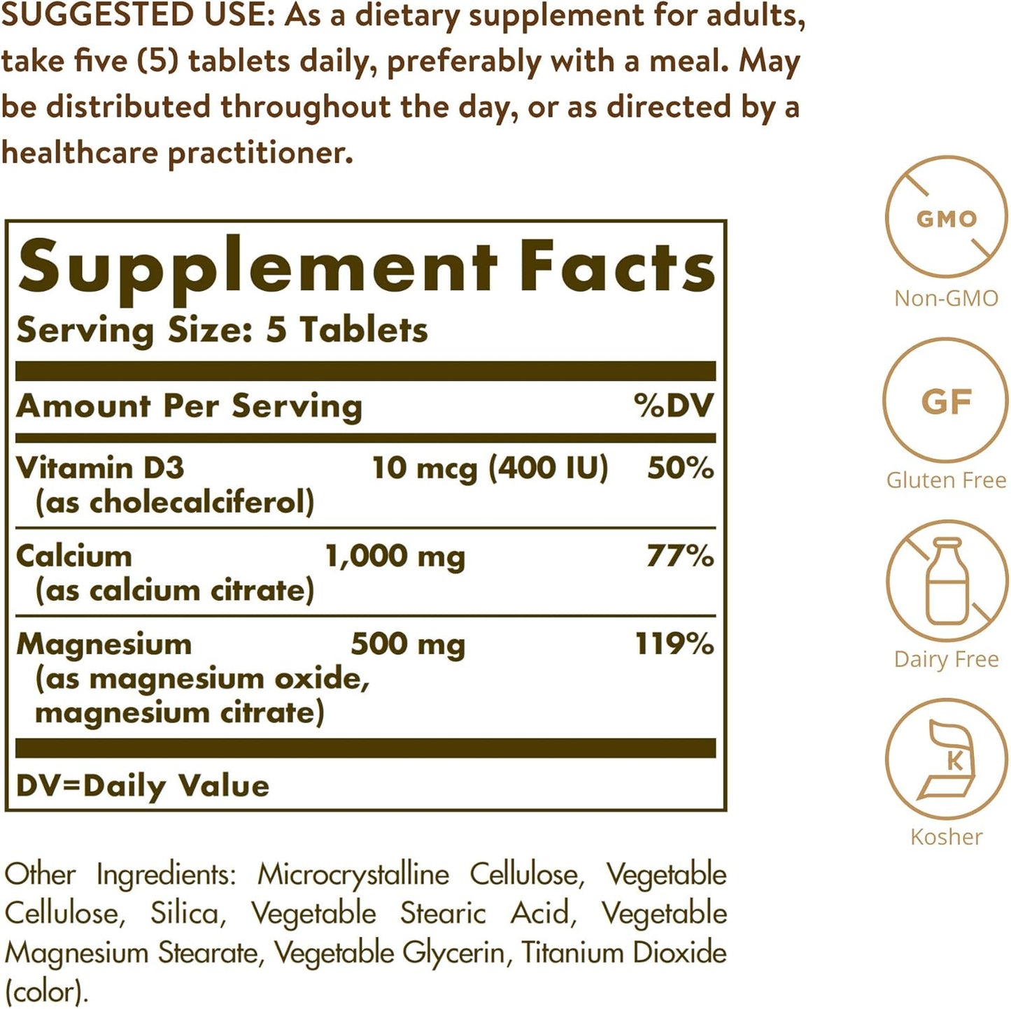 Solgar Calcium Magnesium with Vitamin D3, 300 Tablets - Promotes Healthy Bones, Supports Nerve & Muscle Function - Highly Absorbable Form - Non-Gmo, Gluten Free, Dairy Free, Kosher - 60 Servings