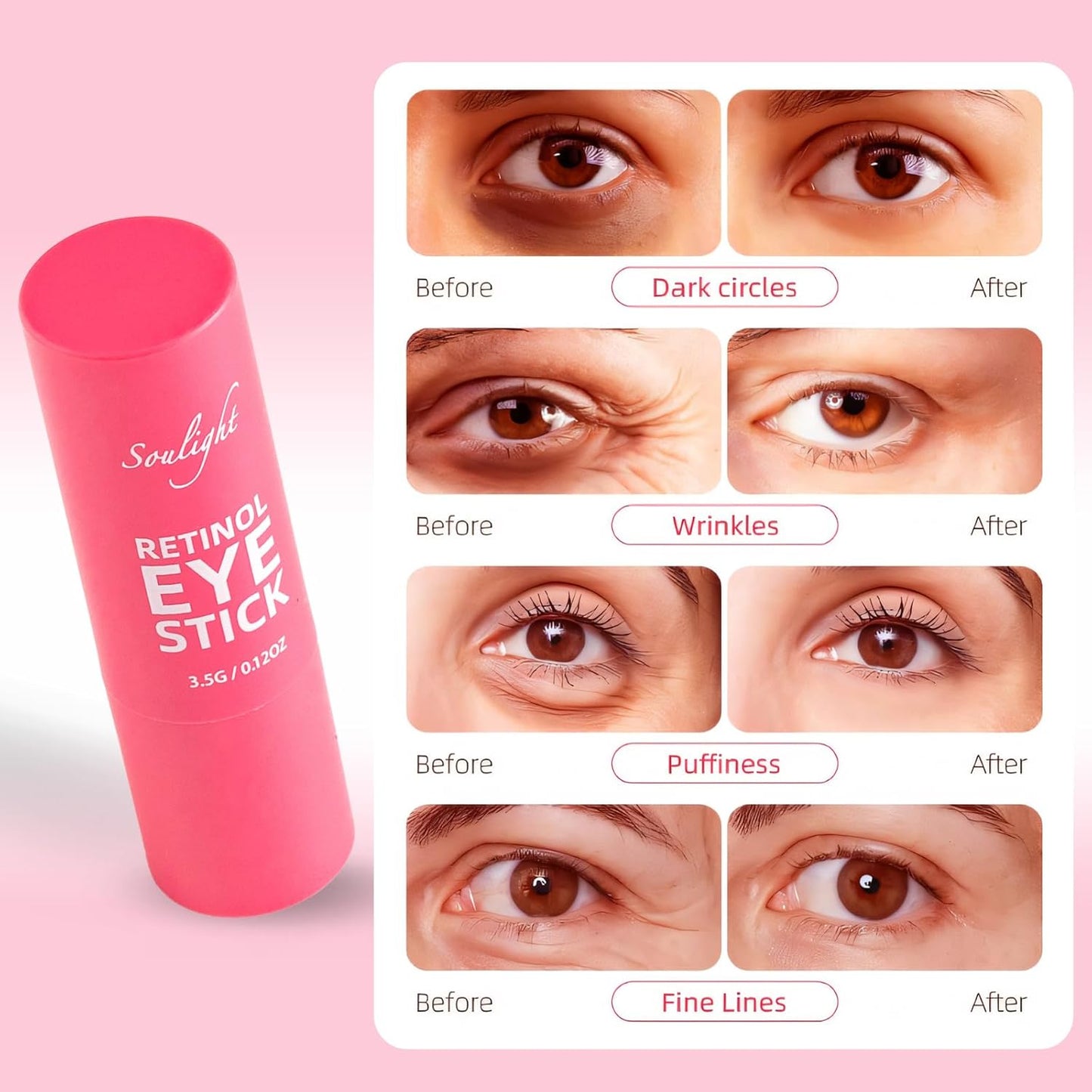 Soulight Retinol Eye Stick, Anti-Aging Eye Cream, Skincare for Wrinkles, Dark Circles, Puffiness - Retinol Eye Balm Moisturizes, Softens& Nourish Skin