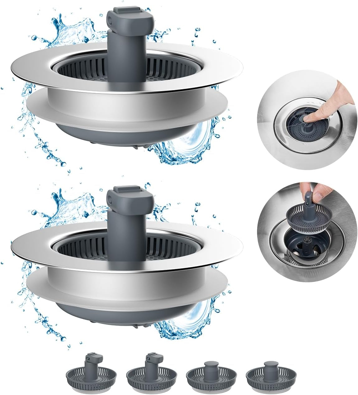 Hibbent Upgraded 3 in 1 Kitchen Sink Drain Strainer and Stopper Combo, Stainless Steel Metal Pop up Sink Stopper, Anti-Clogging Basket with Foldable Handle for US Standard 3-1/2 Inch Drain