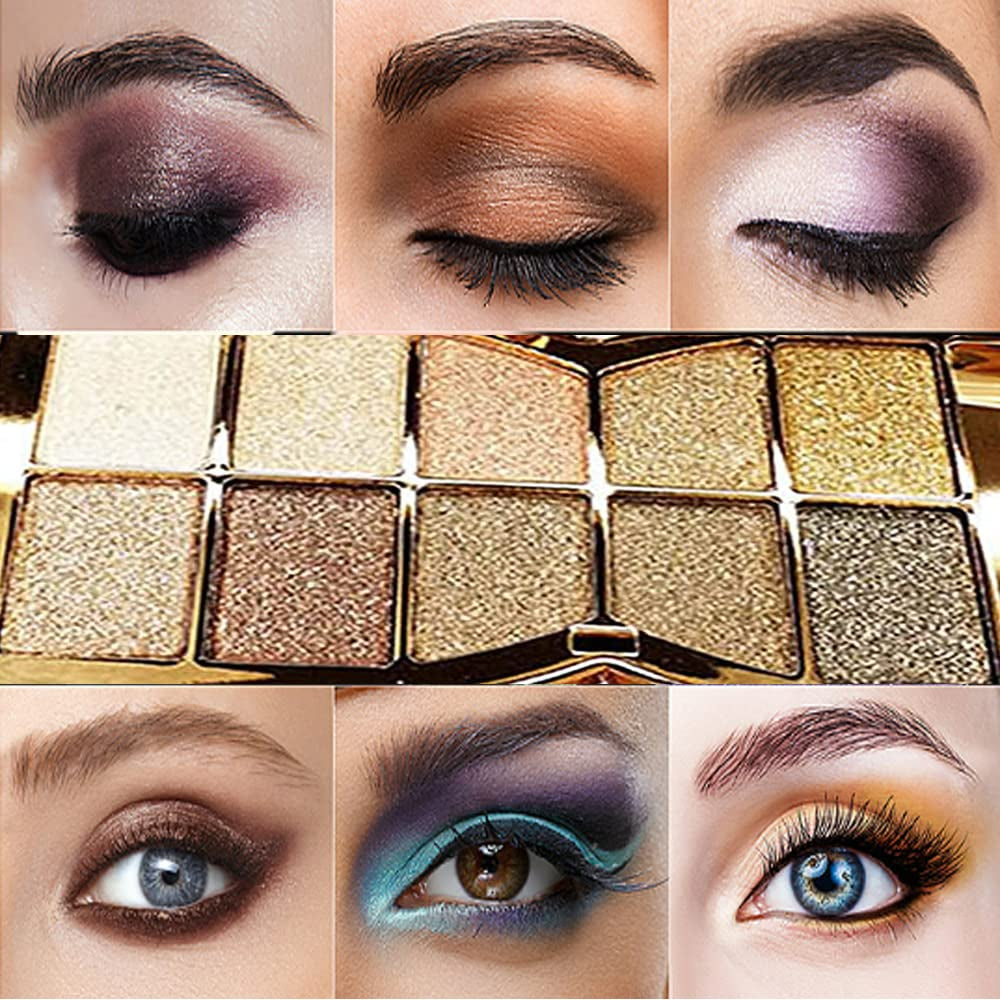 Glitter Eyeshadow Palette,10 Colors Shimmer Eyeshadow Palette Gold Eyeshadow Highly Pigmented Long Lasting Waterproof Sweatproof Eye Shadow Palette Makeup for Women Eye Shadow Palette Makeup