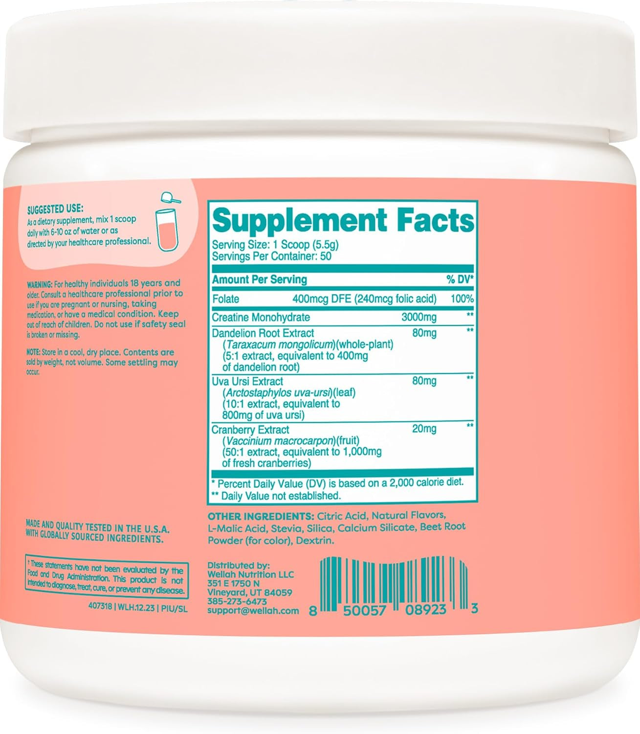 Pump-It-Up Creatine (50 Servings, Strawberry Lemonade) - Creatine Monohydrate with Dandelion, Uva Ursi, & Cranberry Extract