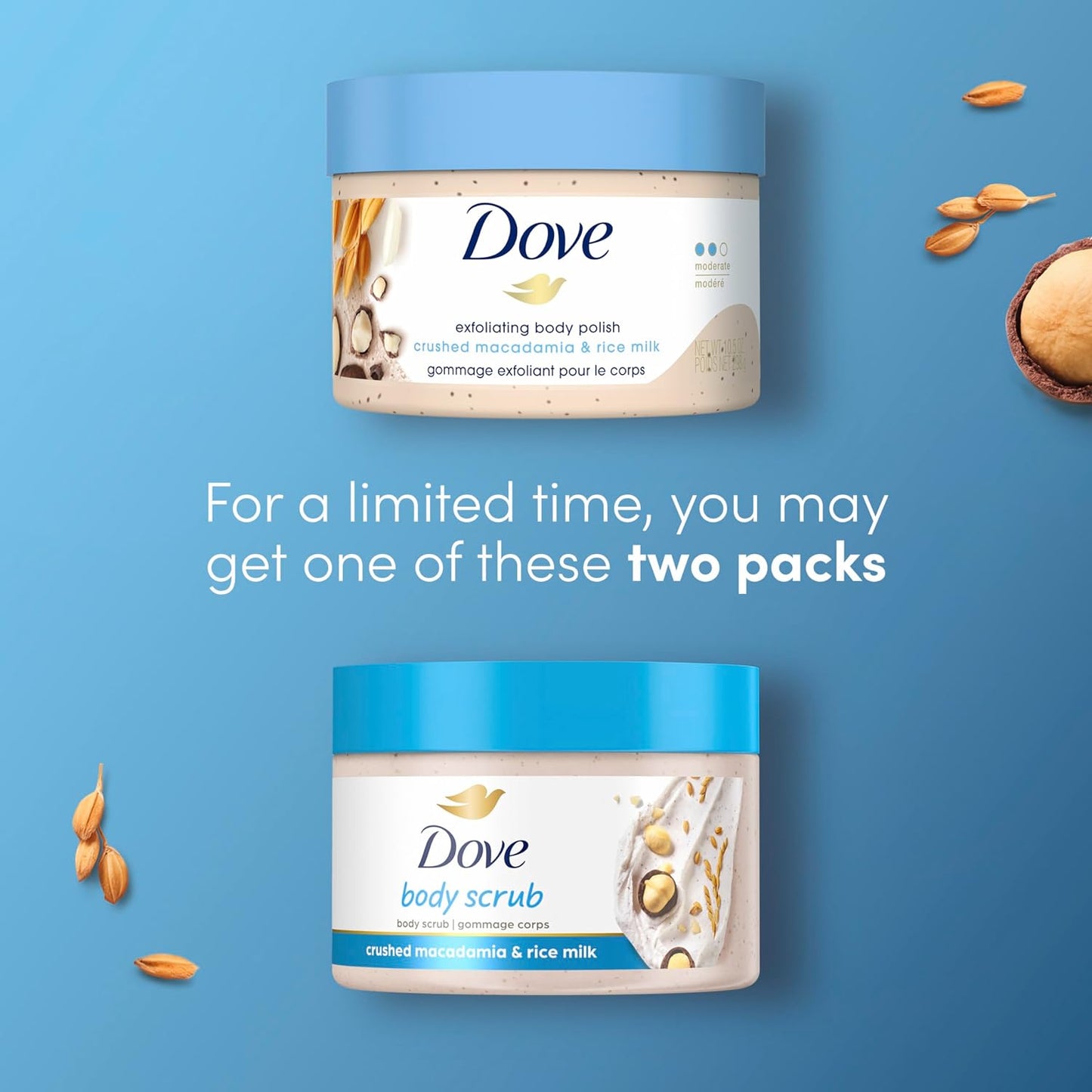 Dove Scrub Macadamia & Rice Milk Reveals Visibly Smoother Skin Body Scrub That Nourishes Skin 10.5 Oz