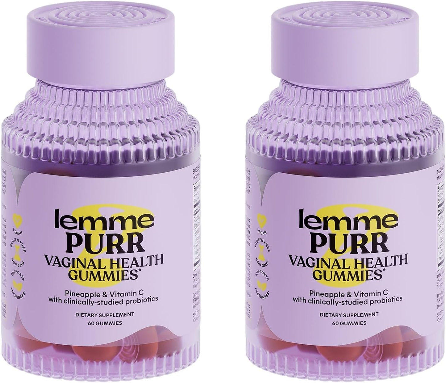 Lemme Purr Vaginal Probiotic Gummies for Women - Balanced Ph, Healthy Odor, Yeast Balance & Flora Support + Vitamin C for Immune Health - Tasty Pineapple (60 Count)