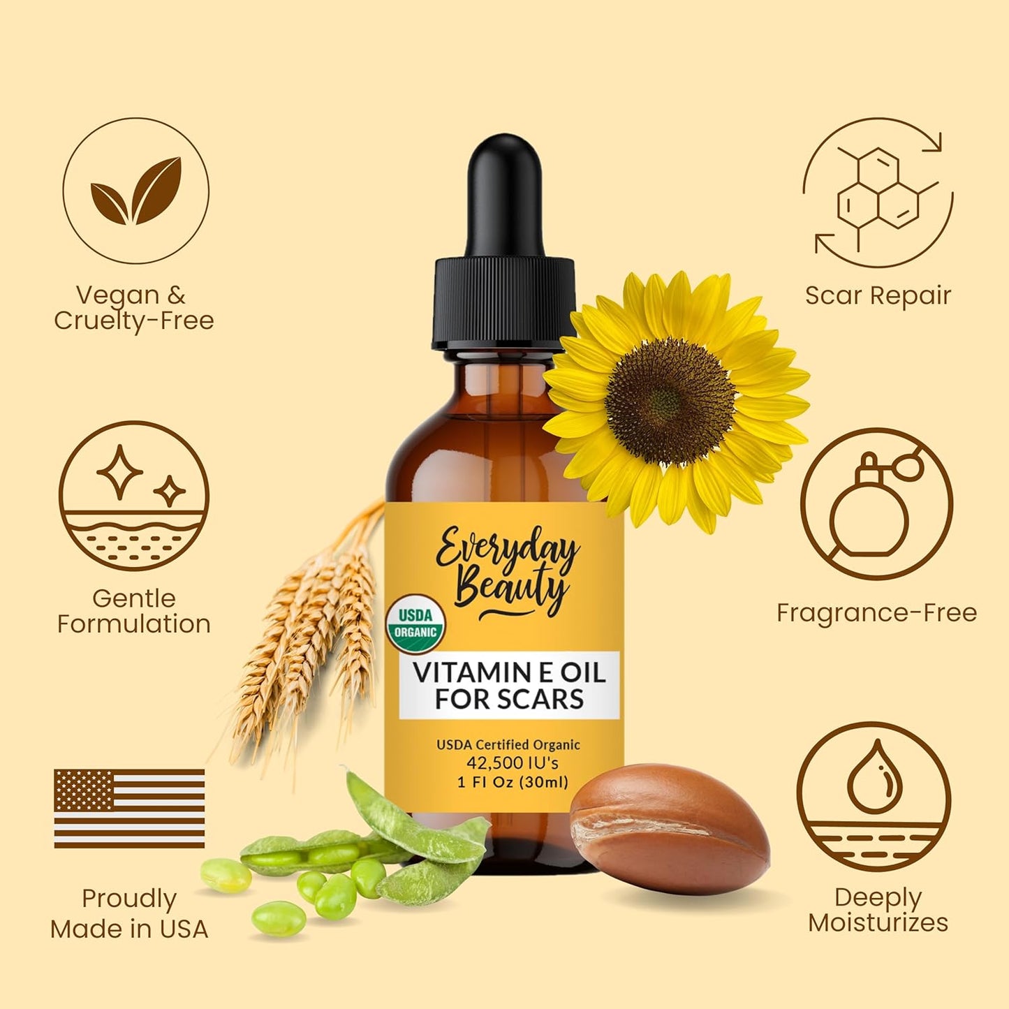 Organic Vitamin E Oil for Scars - All Natural & Vegan Skin Moisturizer 1Oz - Light and Unscented Great for Scars after Surgery - Reduce Wrinkles, anti Aging, Lighten Dark Spots - Face, Skin & All Over