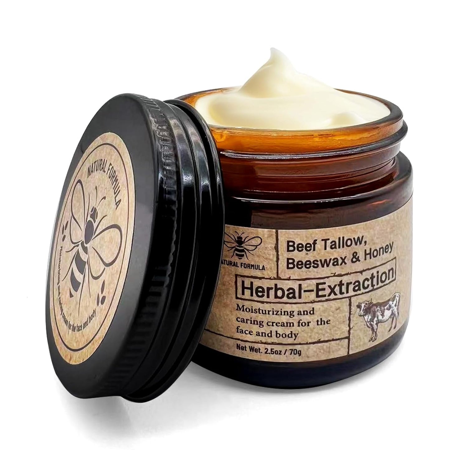 Beef Tallow Beeswax and Honey,Moisturizing Cream for Soft, Smooth Skin,100% Natural Lotion(1Pcs 2.5 FL. Oz.)