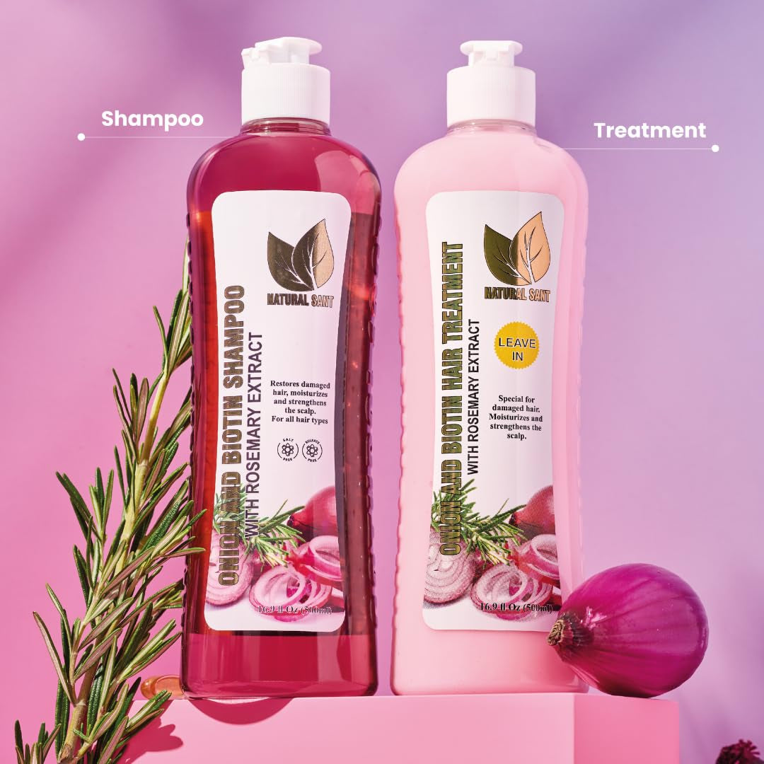 Onion Biotin and Rosemary Shampoo & Treatment for Stronger, Thicker and Longer Strands - Soft Shine, Anti-Hair Loss and Thinning, Growth Formula, Paraben and Silicone Free