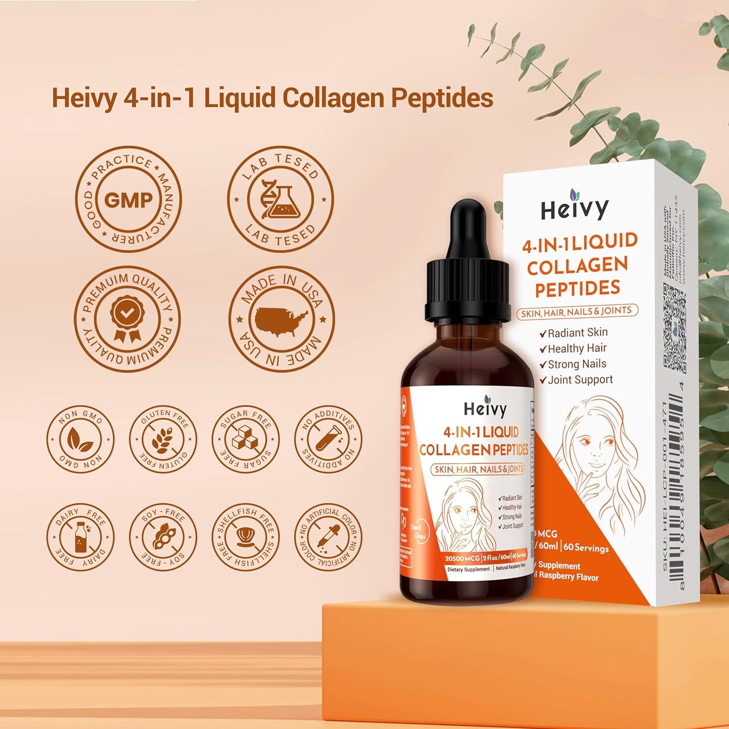 Liquid Collagen for Women, Collagen Peptides with Biotin, 4-In-1 for Radiant Skin, Healthy Hair, Strong Nails, Joint Support, Liquid Collagen Drops, Raspberry Flavor- 2 Fl Oz
