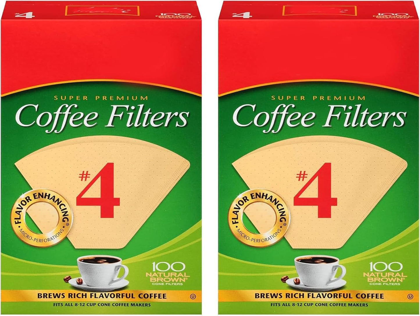 Coffee Filters #4, Natural Brown, 2 Pack of 100 Filters, TRTA11