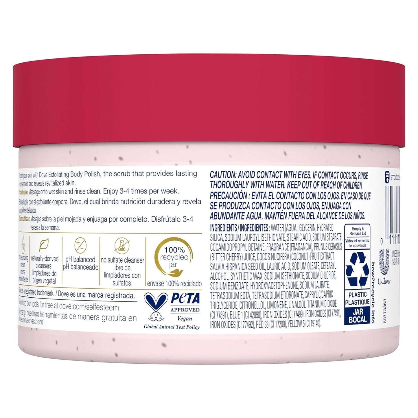 Dove Exfoliating Body Polish Crushed Cherries & Chia Milk Skin Care for Revitalized Skin Formulated with 1/4 Moisturizing Cream 10.5 Oz