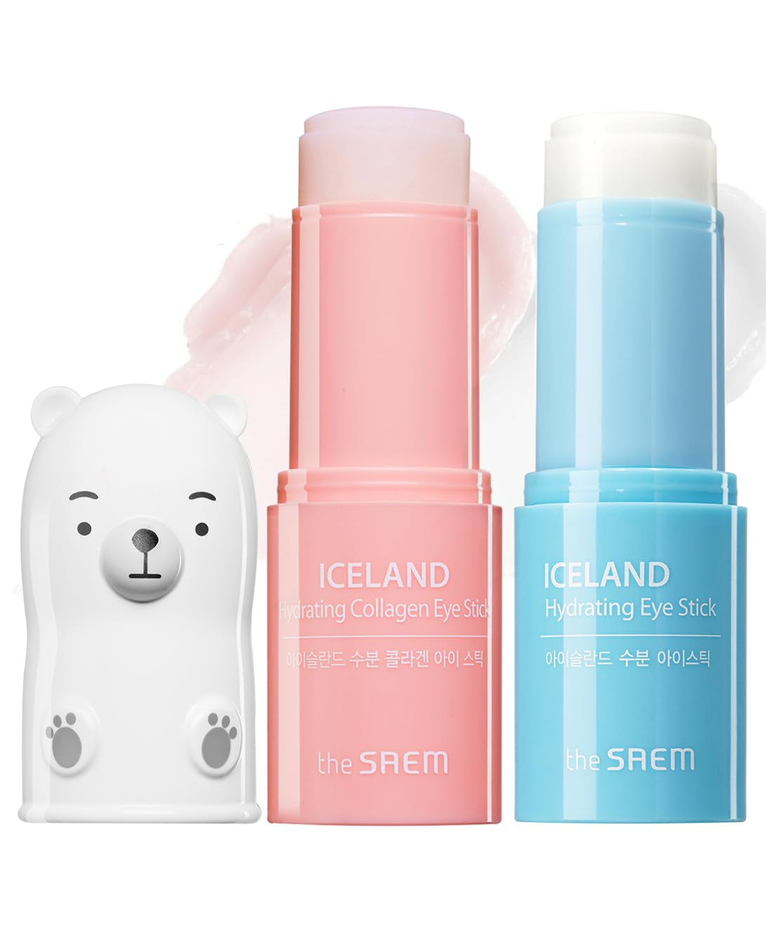 The SAEM Iceland Hydrating Collagen Eye Stick 0.24Oz - Anti-Wrinkle Moisturizing Eye Balm for Saggy Skin – under Eye Treatment - Balm to Smooth Skin Texture - Rose Scent