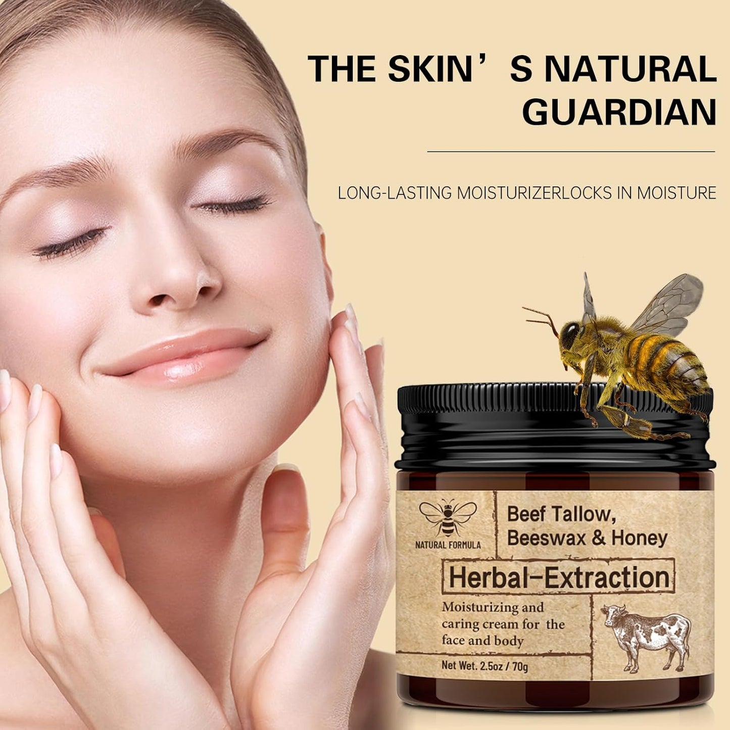 Beef Tallow Beeswax and Honey,Moisturizing Cream for Soft, Smooth Skin,100% Natural Lotion(1Pcs 2.5 FL. Oz.)