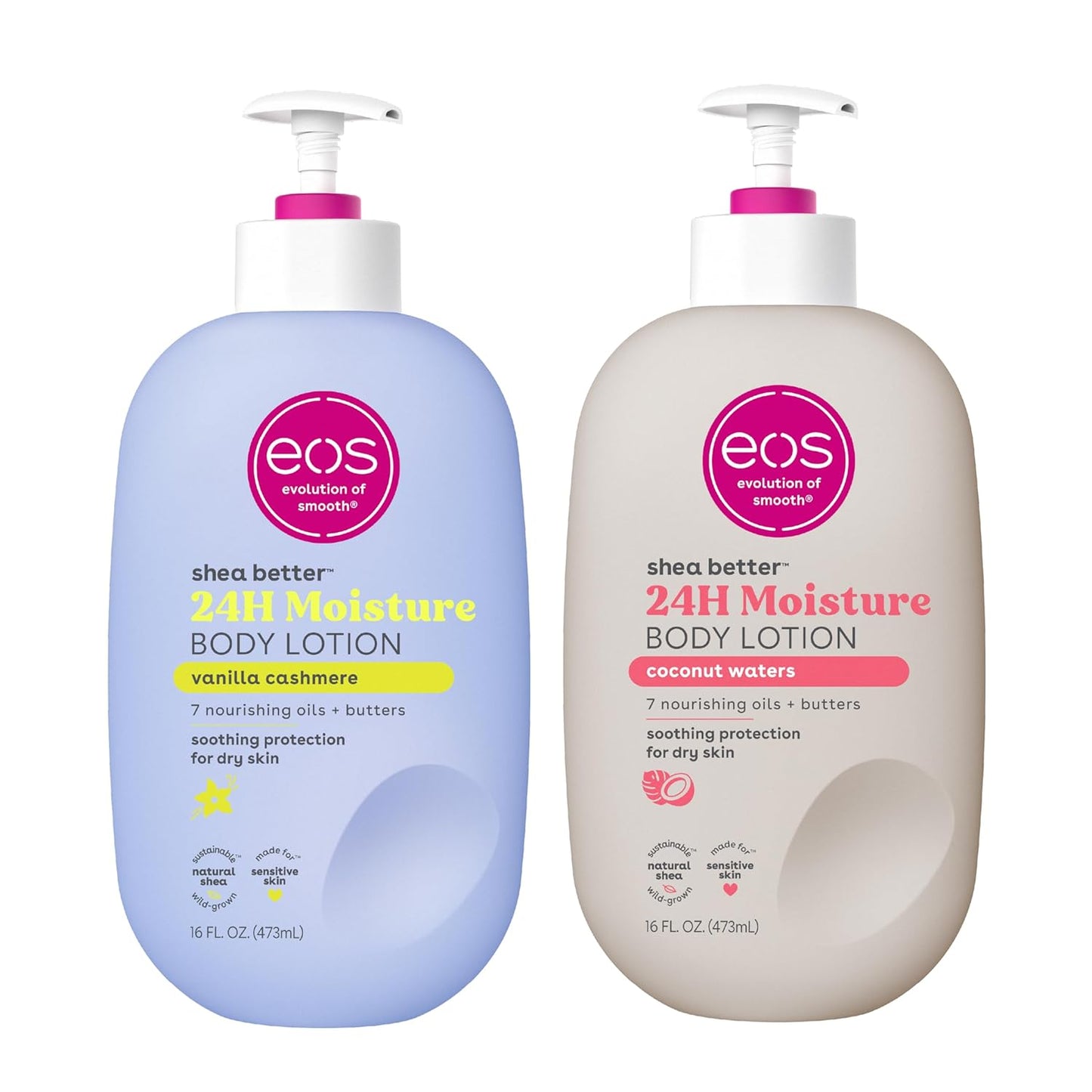 Eos Shea Better Body Lotion- Vanilla Cashmere, 24-Hour Moisture Skin Care, Lightweight & Non-Greasy, Made with Natural Shea, Vegan, 16 Fl Oz