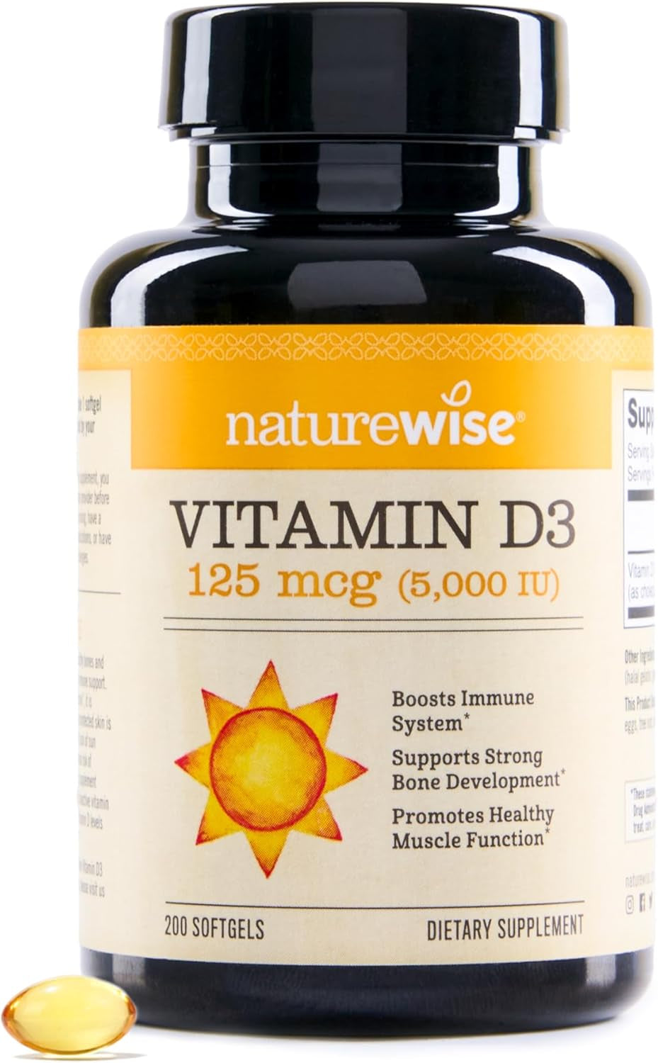 Naturewise Vitamin D3 5000Iu (125 Mcg) 1 Year Supply for Healthy Muscle Function, and Immune Support, Non-Gmo, Gluten Free in Cold-Pressed Olive Oil, Packaging Vary ( Mini Softgel), 360 Count
