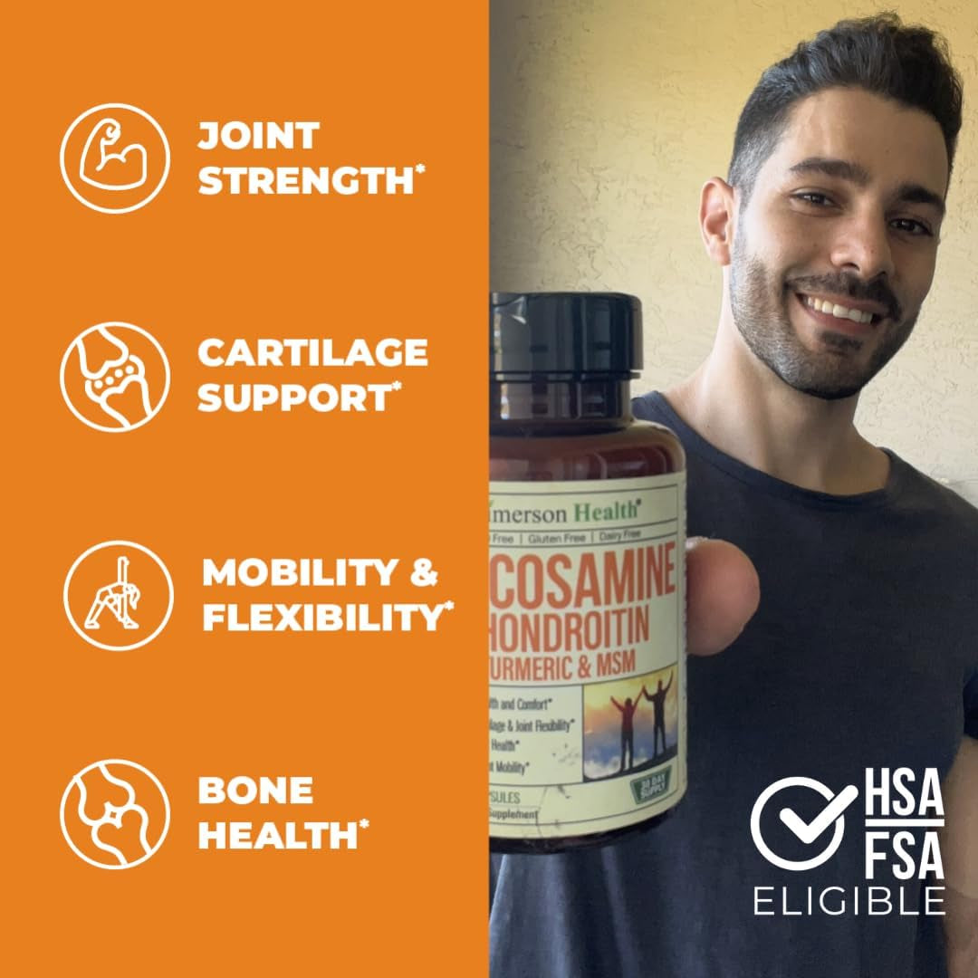 Glucosamine Chondroitin MSM and Turmeric Supplement - Joint Support Supplement for Women & Men with Boswellia & Glucosamine Sulfate 1500 Mg. Used for Cartilage & Joint Health & Flexibility 90 Capsules