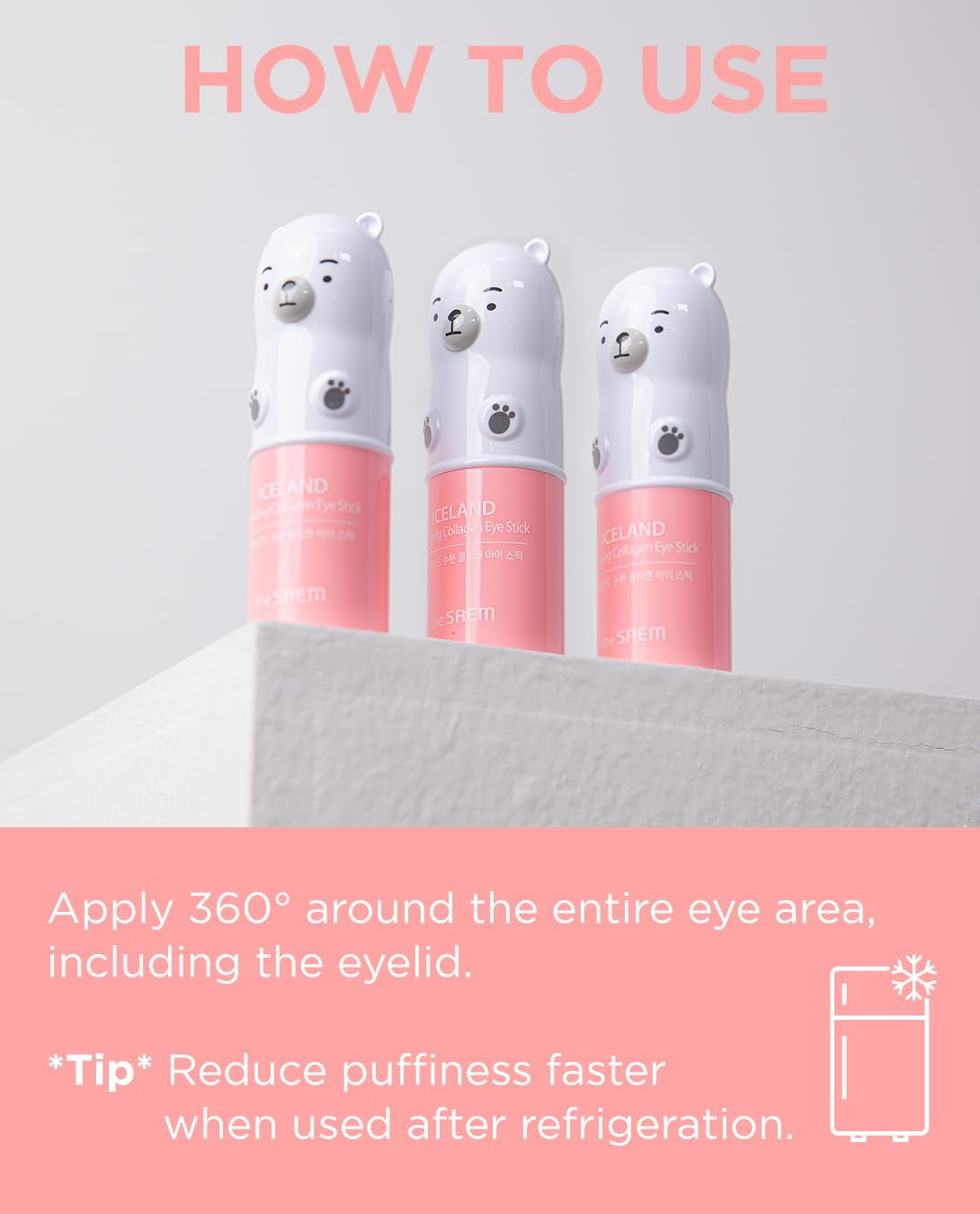 The SAEM Iceland Hydrating Collagen Eye Stick 0.24Oz - Anti-Wrinkle Moisturizing Eye Balm for Saggy Skin – under Eye Treatment - Balm to Smooth Skin Texture - Rose Scent