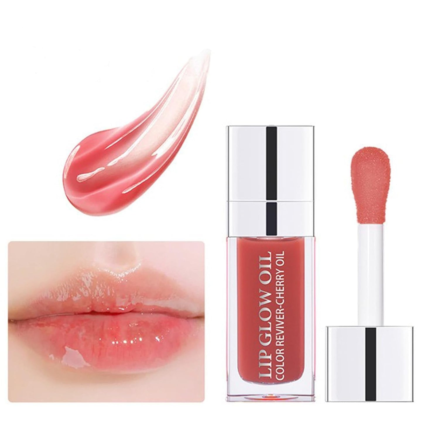 Hydrating Lip Glow Oil Set, Plumping Lip Oil Moisturizing Nourishing Shiny No-Sticky Transparent Tinted Lip Gloss Balm, Natural Lip Plumper Gloss Repairing Lightening (Raspberry)