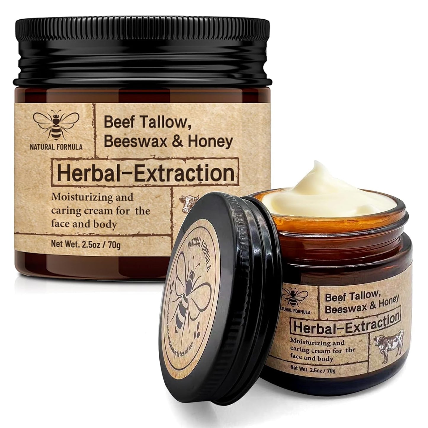 Beef Tallow Beeswax and Honey,Moisturizing Cream for Soft, Smooth Skin,100% Natural Lotion(1Pcs 2.5 FL. Oz.)
