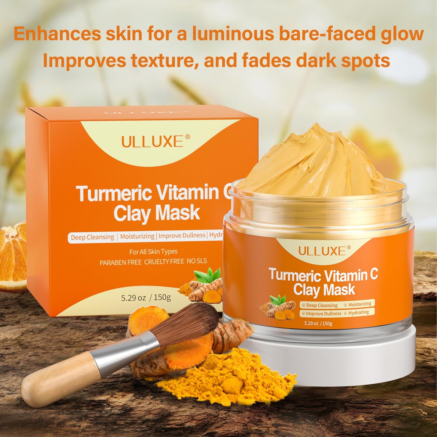 Turmeric Vitamin C Clay Mask for Dark Spots, Dull Skin, Blackheads, Skincare Facial Mask for Cleansing Pores, Moisturizing and Improve Uneven Skin Tone, Face Skincare Gift, 5.29 Oz