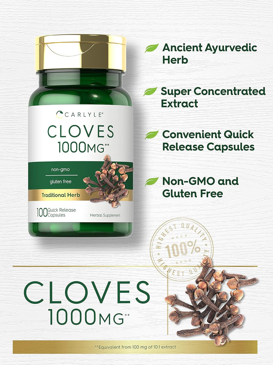 Carlyle Cloves Supplement | 1000Mg | 100 Capsules | Non-Gmo, Gluten Free