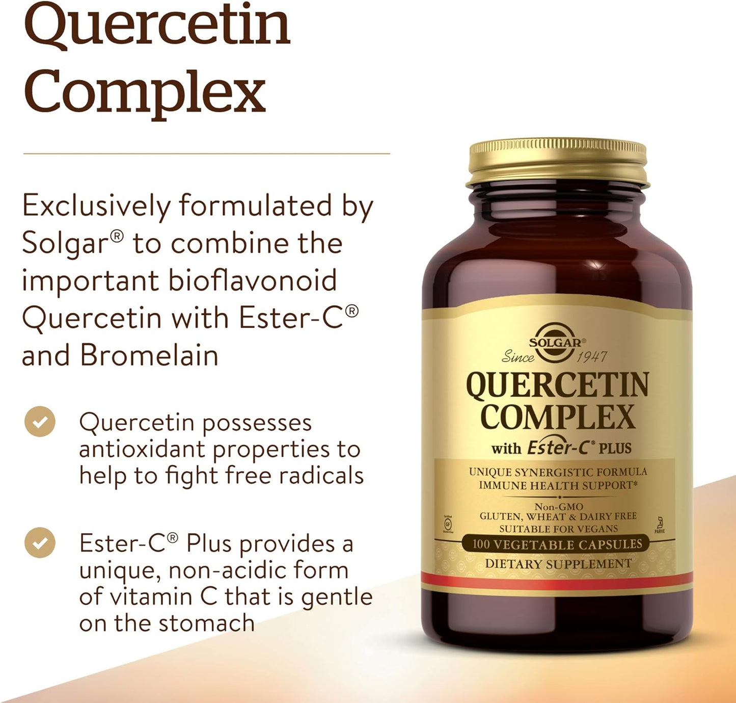 Solgar Quercetin Complex with Ester-C Plus, Unique Synergistic Formulat Immune Health Support, 100 Vegetable Capsules