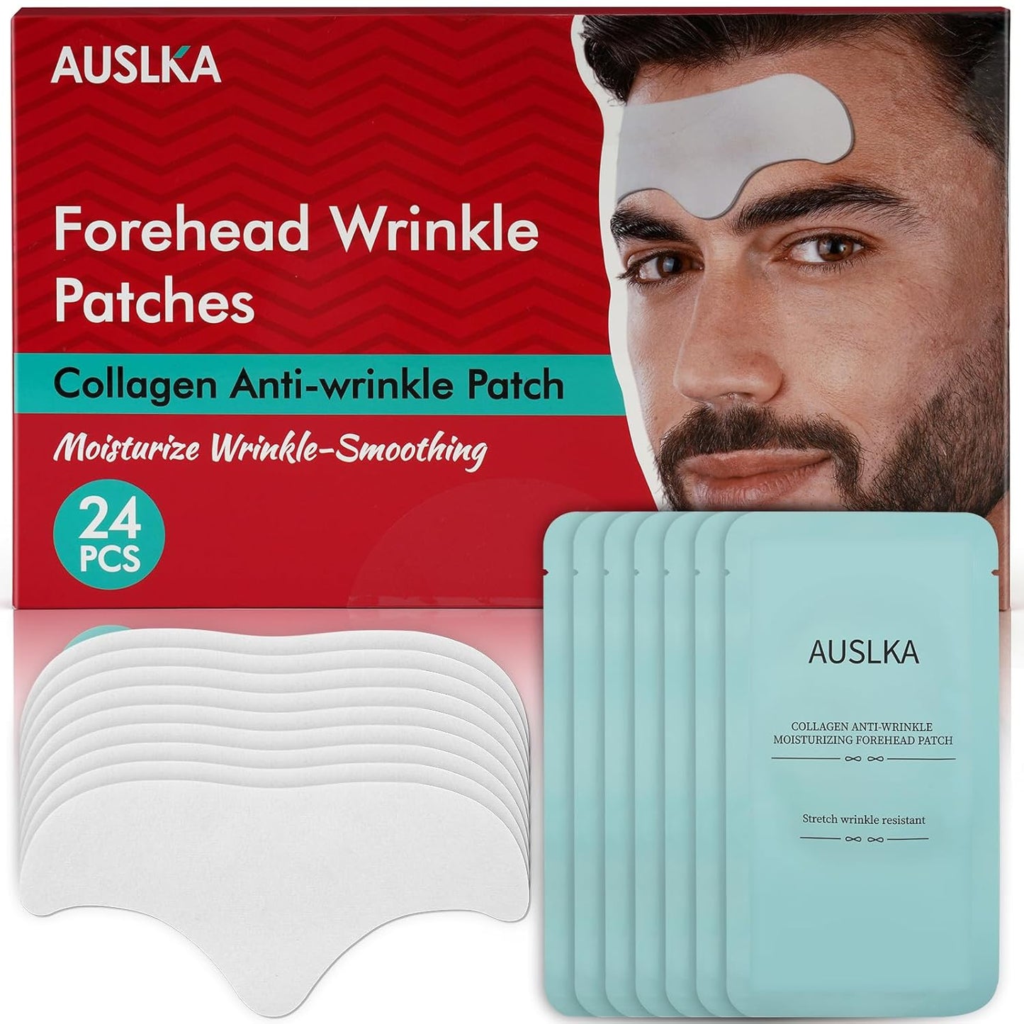 AUSLKA 24PCS Forehead Wrinkle Patches with Aloe, Collagen - Forehead Wrinkles Treatment,Anti Wrinkle Patches Care to Smooth Fine Lines & Wrinkles