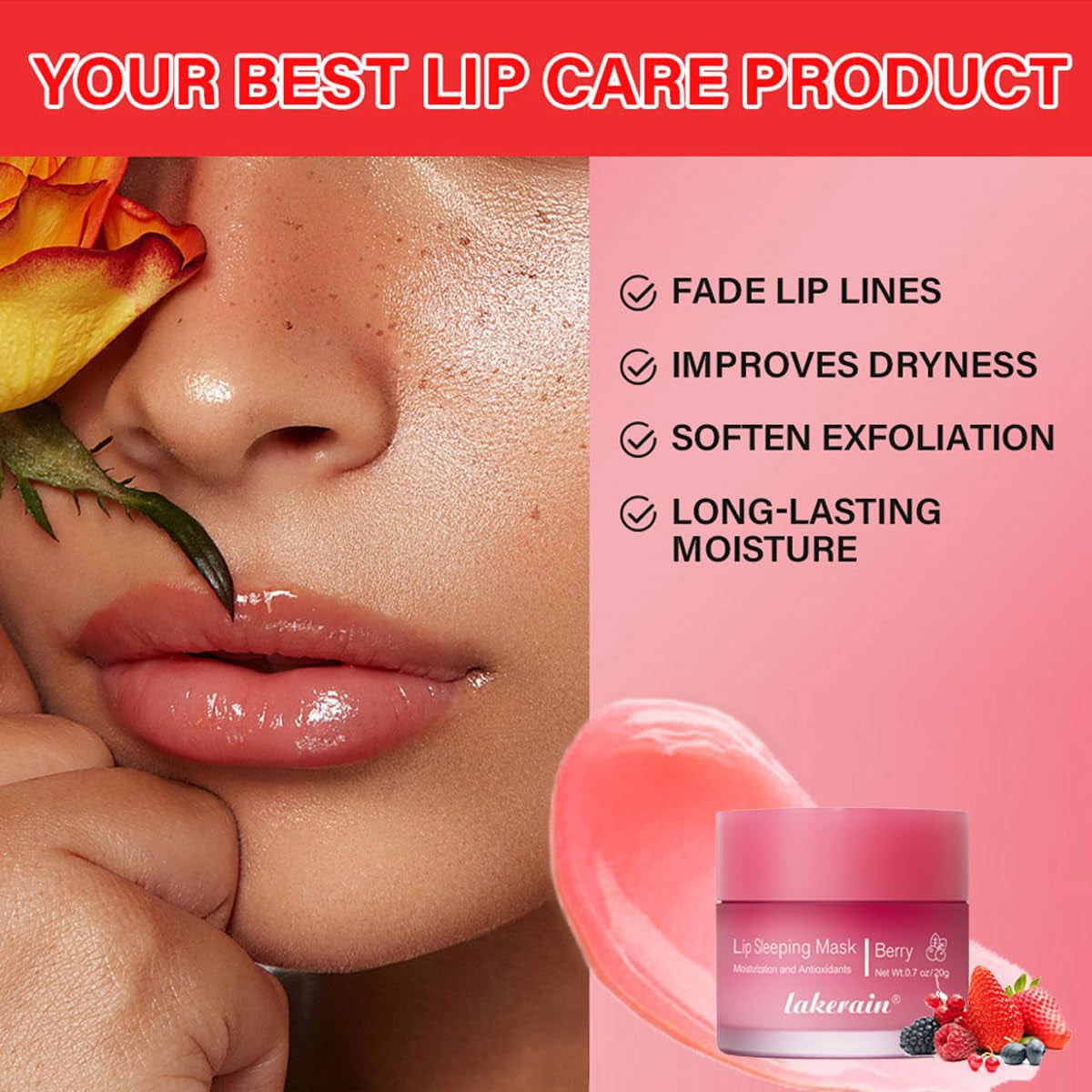 Sleeping Lip Mask, Nourish & Hydrate Lip Mask with Vitamin E, Lip Balm Lip Skin Care, Hydrating & Moisturizing Reduce Lip Lines, Night Sleep Anti-Chapped Lip Cream (02# Berry)
