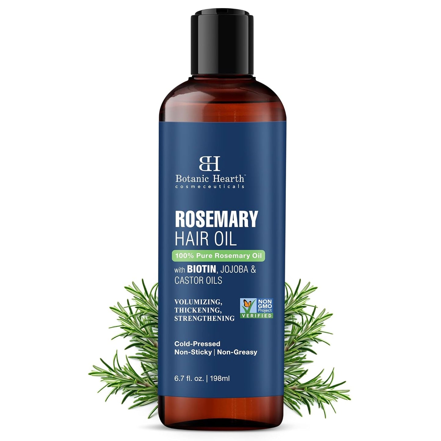 Botanic Hearth 100% Pure Rosemary Oil for Hair Growth Infused with Biotin (6.7 Fl Oz) | Hair Strengthening Treatment | Nourishing & Volumizing | with Jojoba Oil & Castor Oil | Non GMO Verified