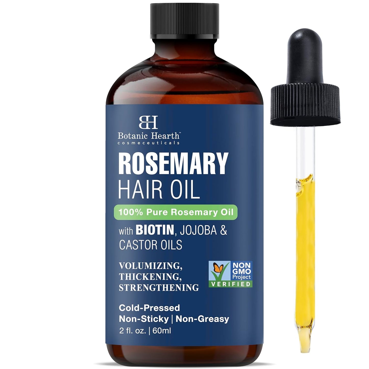 Botanic Hearth 100% Pure Rosemary Oil for Hair Growth Infused with Biotin (6.7 Fl Oz) | Hair Strengthening Treatment | Nourishing & Volumizing | with Jojoba Oil & Castor Oil | Non GMO Verified