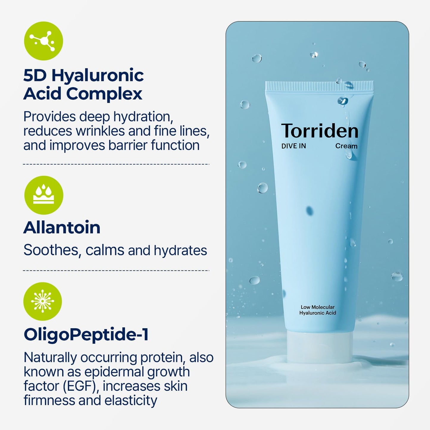 Torriden DIVE-IN Hyaluronic Acid Cream 2.71 Fl Oz | Facial Moisturizer for Sensitive, Oily Skin | Fragrance-Free, Alcohol-Free, Lightweight, No Colorants | Vegan, Clean, Cruelty-Free