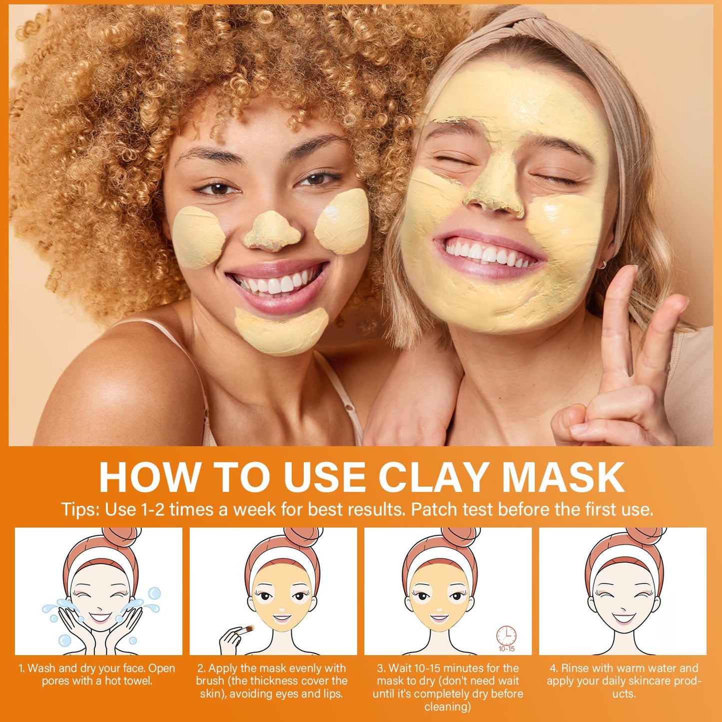 Turmeric Vitamin C Clay Mask for Dark Spots, Dull Skin, Blackheads, Skincare Facial Mask for Cleansing Pores, Moisturizing and Improve Uneven Skin Tone, Face Skincare Gift, 5.29 Oz