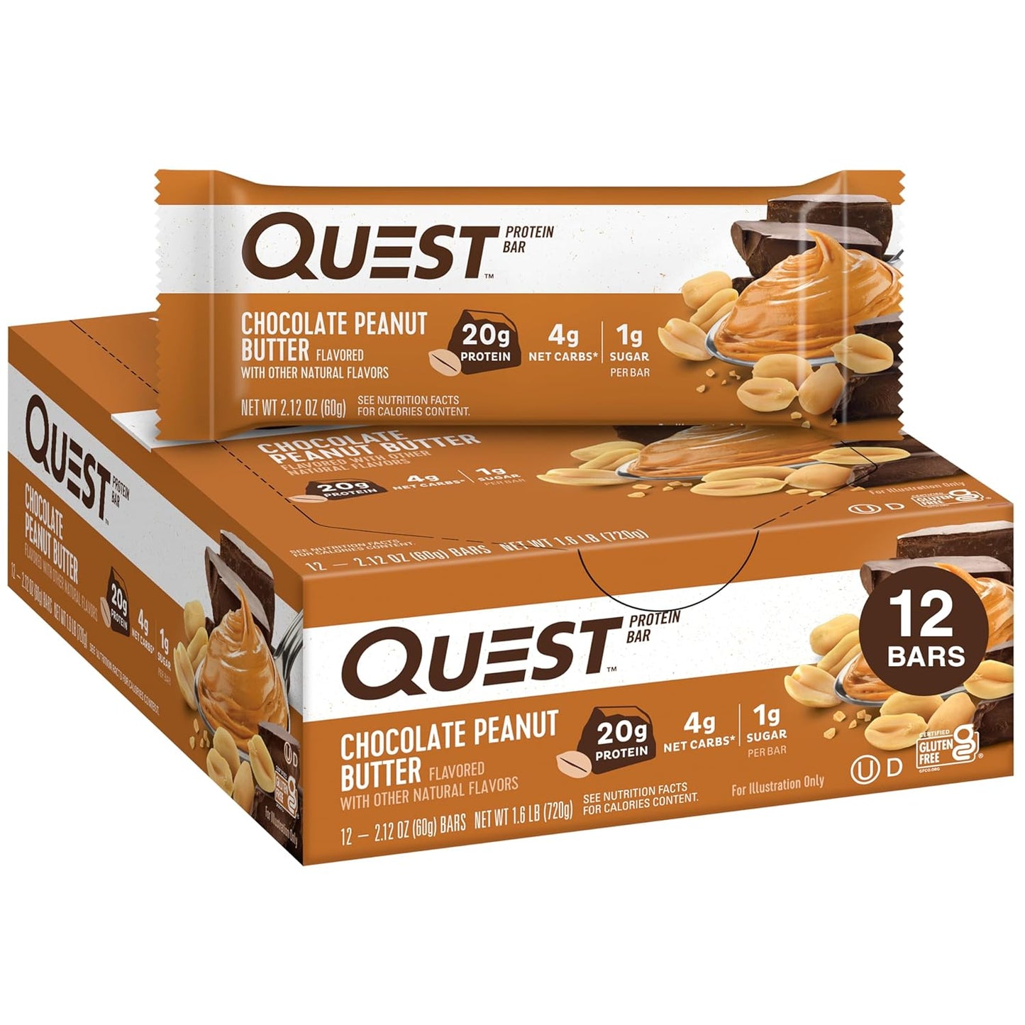 Quest Nutrition Chocolate Chip Dough Cookie Protein Bars, 21G Protein, 1G Sugar, 4G Net Carb, Gluten Free, Keto Friendy, 12 Count