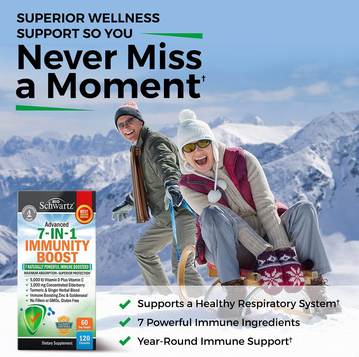 Immune Support Supplement with Zinc Vitamin C Vitamin D 5000 IU Elderberry Ginger D3 Goldenseal - Dr Approved Immunity Vitamins for Adults Women and Men - Natural Immune System Booster Defense -120Ct