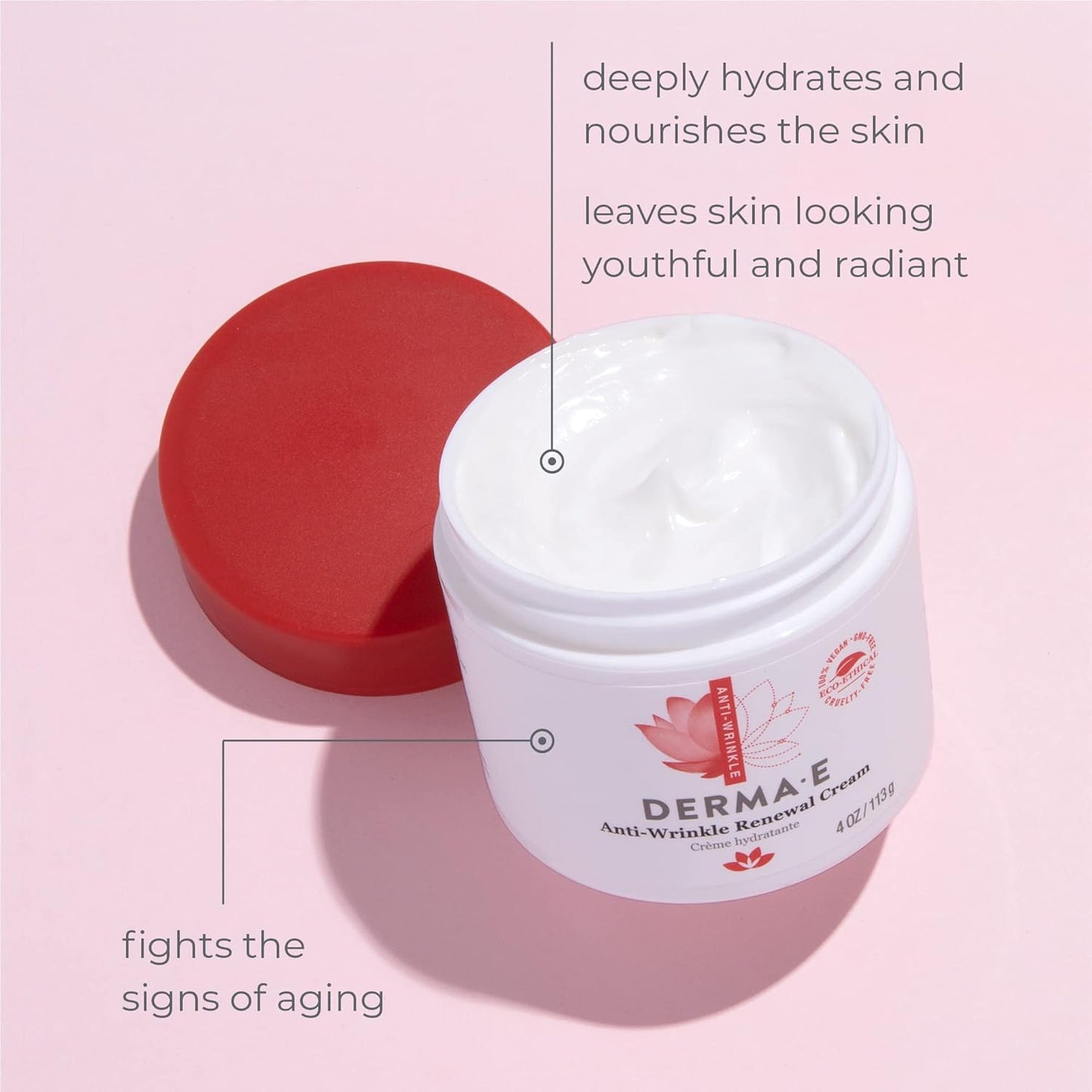Derma E Anti-Wrinkle Renewal Skin Cream – Vitamin a Wrinkle Treatment Cream – Vegan Anti-Aging Moisturizer to Smooth & Renew Aging Skin, 4 Oz