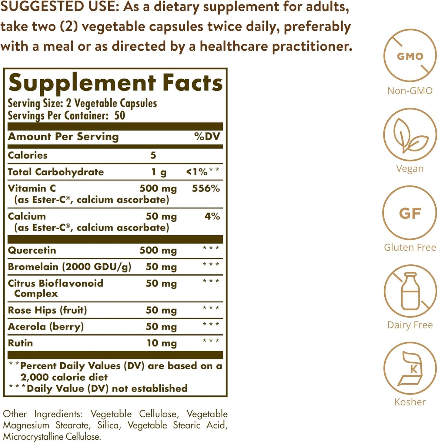 Solgar Quercetin Complex with Ester-C Plus, Unique Synergistic Formulat Immune Health Support, 100 Vegetable Capsules