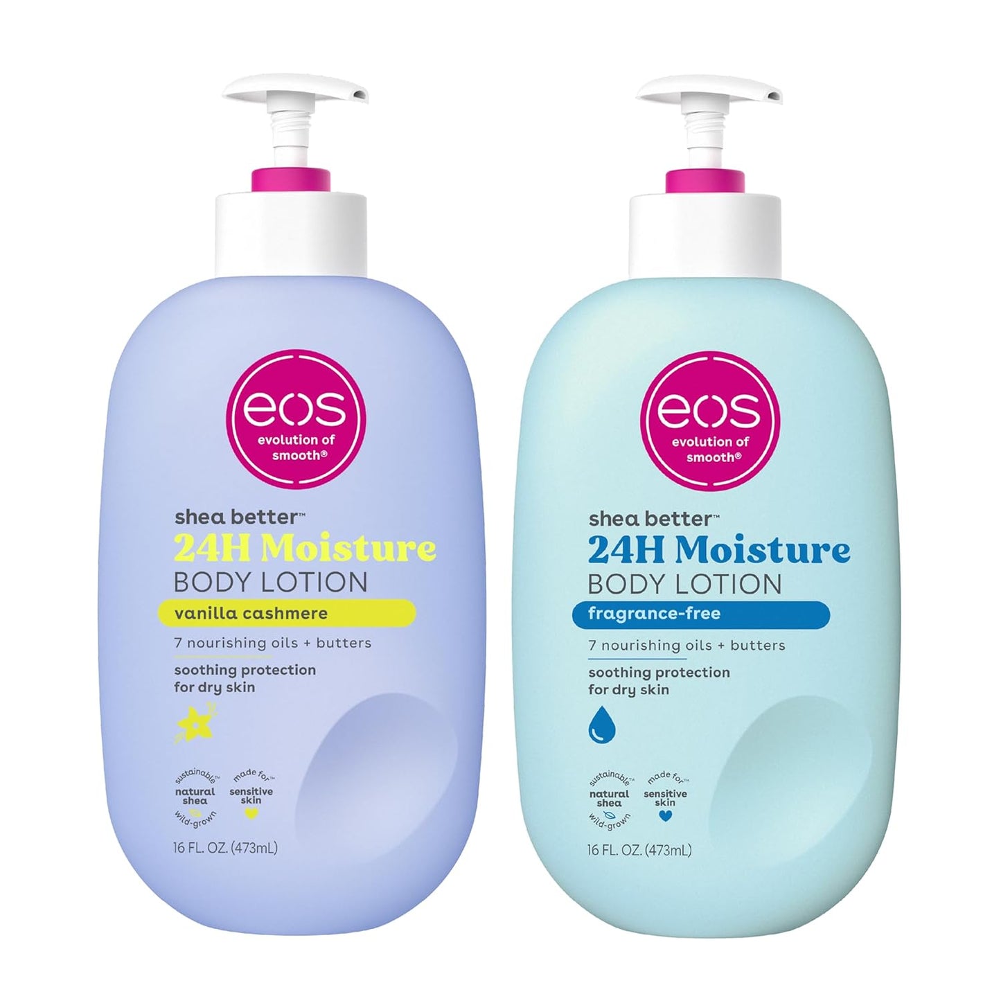 Eos Shea Better Body Lotion- Vanilla Cashmere, 24-Hour Moisture Skin Care, Lightweight & Non-Greasy, Made with Natural Shea, Vegan, 16 Fl Oz