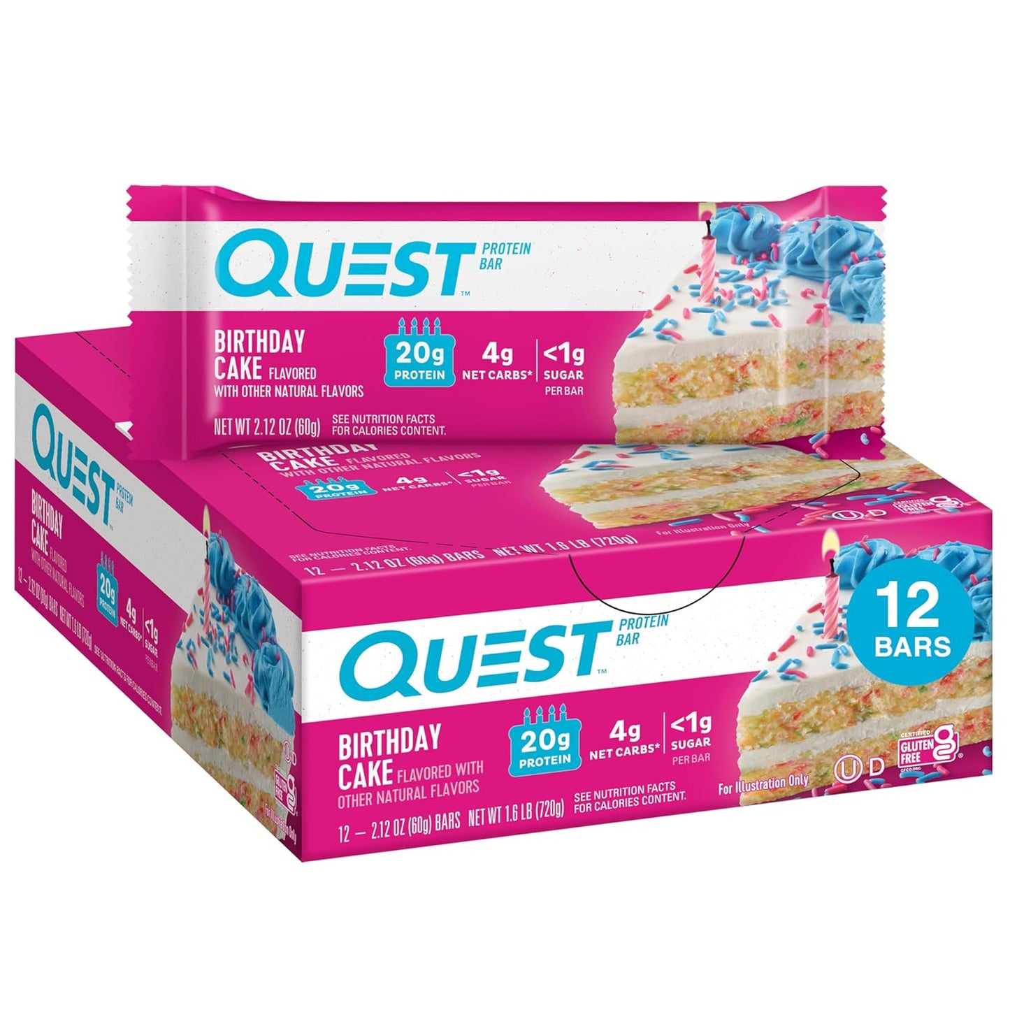 Quest Nutrition Chocolate Chip Dough Cookie Protein Bars, 21G Protein, 1G Sugar, 4G Net Carb, Gluten Free, Keto Friendy, 12 Count