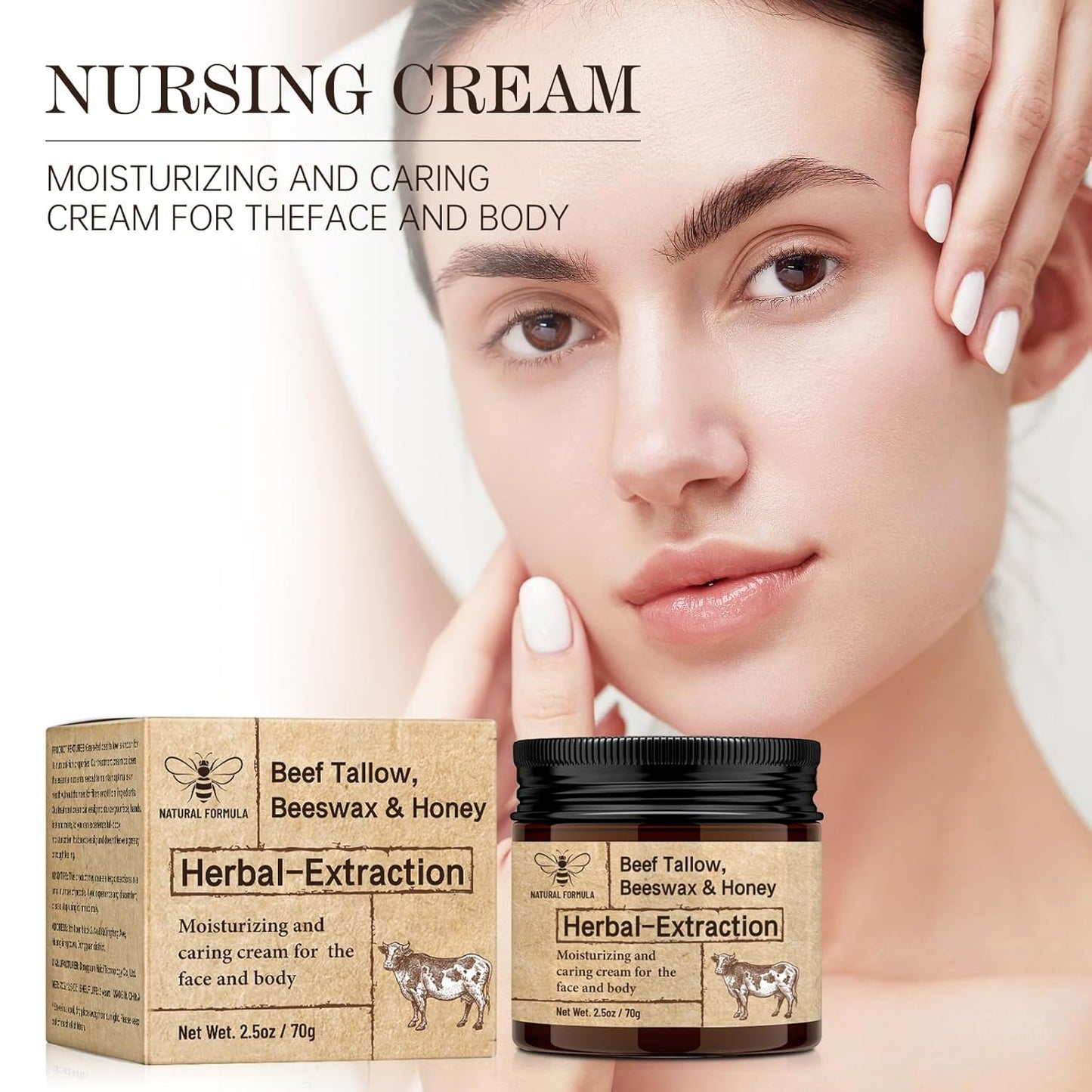 Beef Tallow Beeswax and Honey,Moisturizing Cream for Soft, Smooth Skin,100% Natural Lotion(1Pcs 2.5 FL. Oz.)