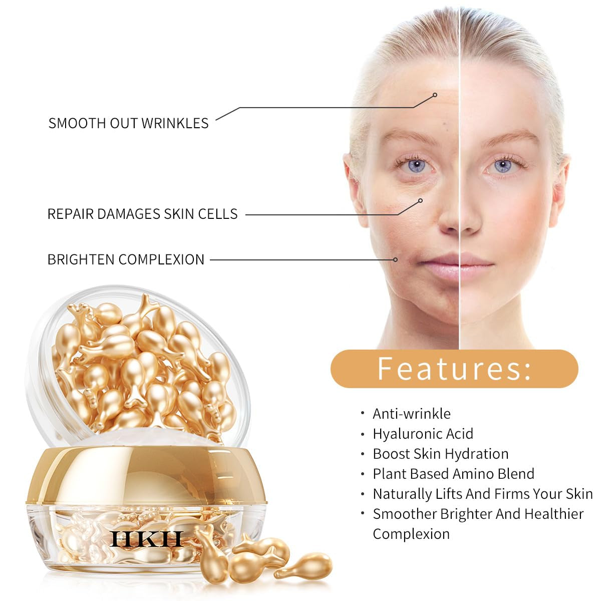 HKH Vitamin C Super Serum for Face, anti Aging Serum with Hyaluronic Acid Supplements, Vitamin E, Reduces Wrinkles, Dark Spot Remover for Face, Retinol Serum for Face, Face Serum for Women