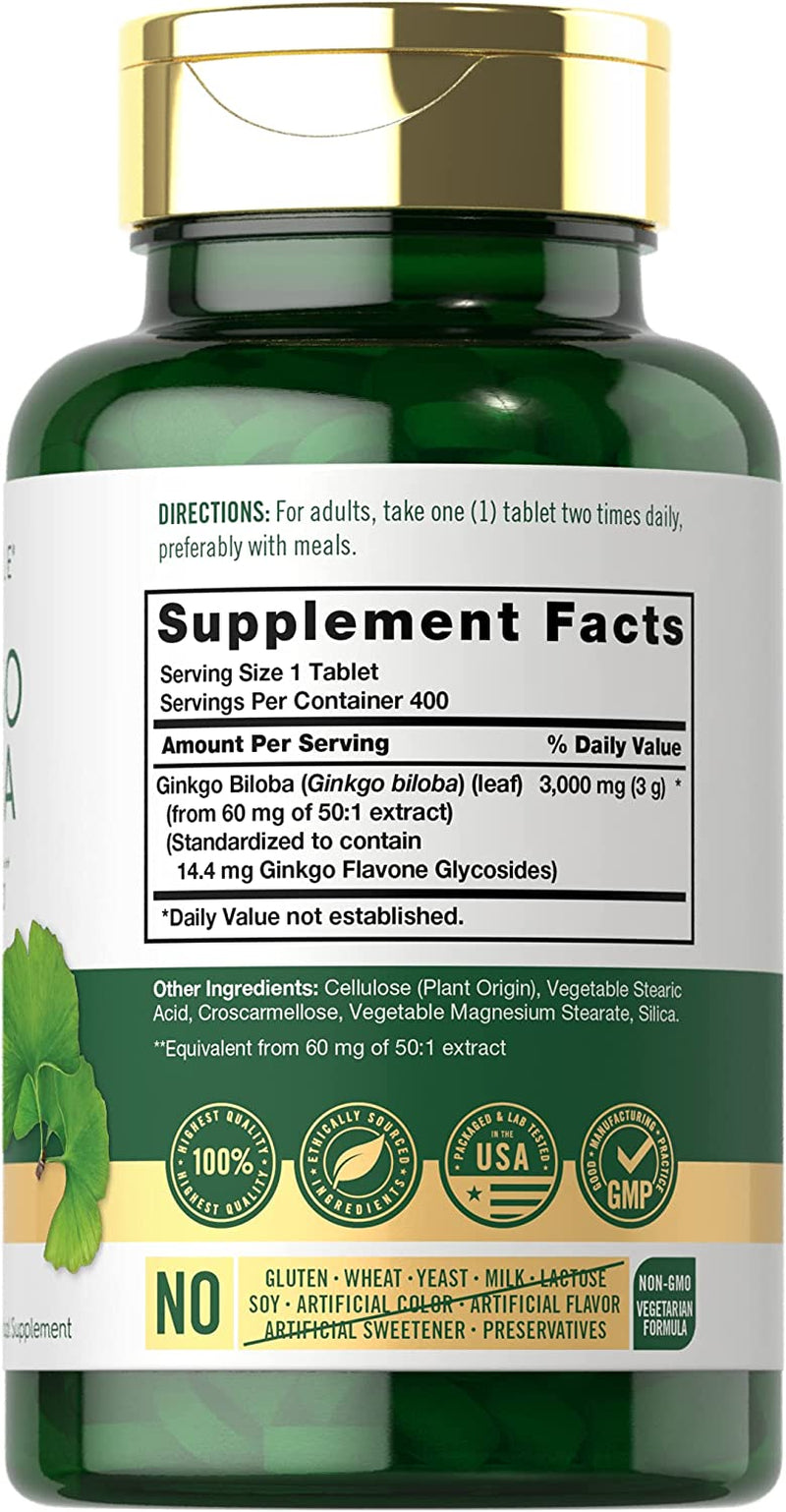 Carlyle Ginkgo Biloba 3000Mg | 400 Tablets | Non-Gmo, Gluten Free Herbal Supplement