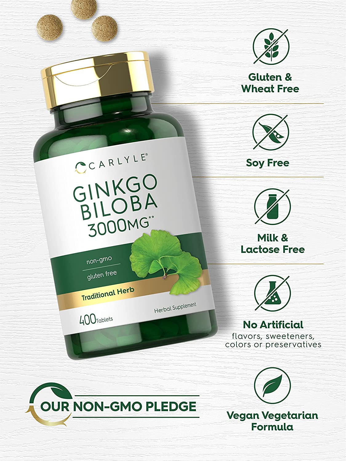 Carlyle Ginkgo Biloba 3000Mg | 400 Tablets | Non-Gmo, Gluten Free Herbal Supplement