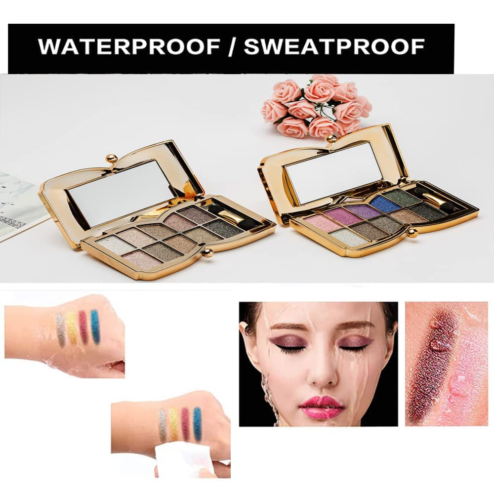 Glitter Eyeshadow Palette,10 Colors Shimmer Eyeshadow Palette Gold Eyeshadow Highly Pigmented Long Lasting Waterproof Sweatproof Eye Shadow Palette Makeup for Women Eye Shadow Palette Makeup