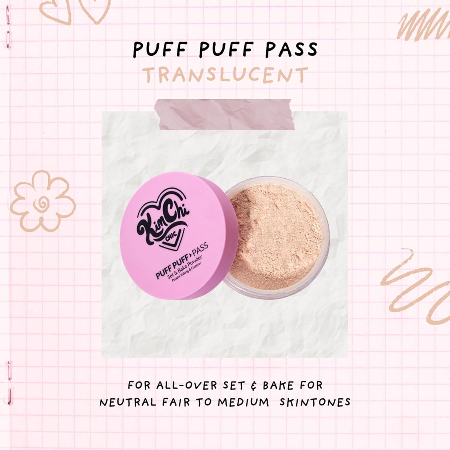 Kimchi Chic Beauty Puff Puff Pass Set and Bake Powder, Loose Face Powder with Extra Fluffy Setting Powder Puff, Soft Natural Face Makeup for Uneven Skin Tone, 03 Translucent