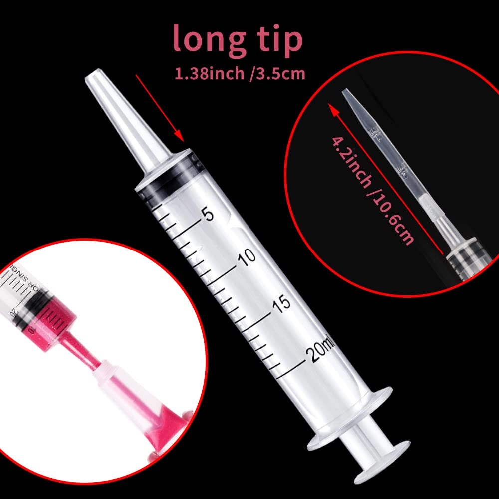 4 Pack 20Ml Syringes for Lip Gloss Making Supplies Liquid TKP Lipgloss Base Flavoring Oil Oral Medicine Injection Feeding- with Tip Cap and Pipettes