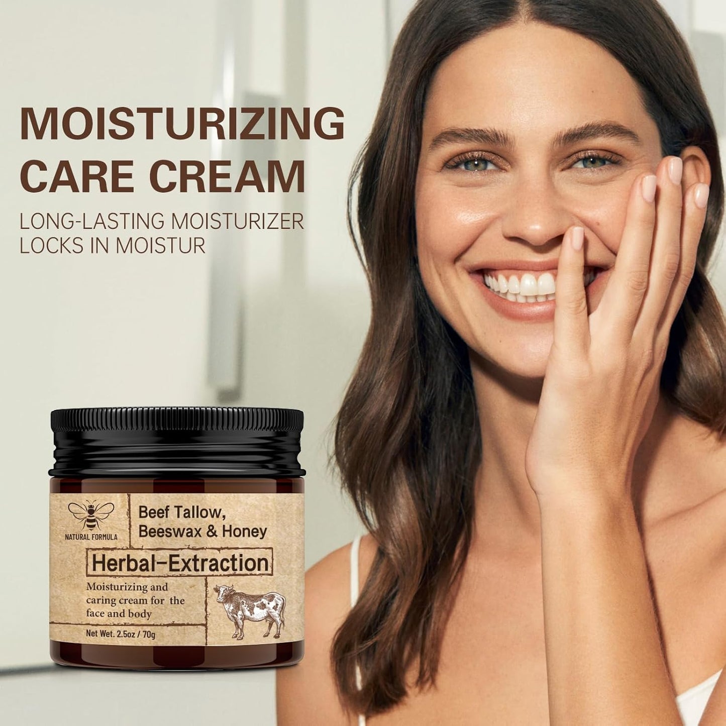 Beef Tallow Beeswax and Honey,Moisturizing Cream for Soft, Smooth Skin,100% Natural Lotion(1Pcs 2.5 FL. Oz.)