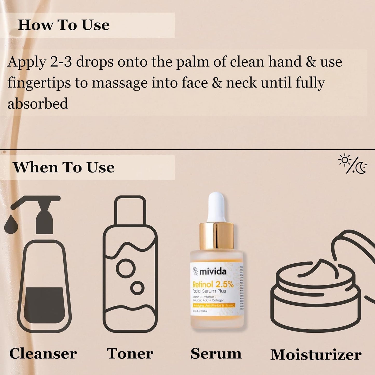 Mivida Firming 2.5% Retinol Serum for Face W/Hydrating Hyaluronic Acid, Vit C, E | Daily anti Aging Face Serum to Fight Fine Lines, Wrinkles Smoothing, Dark Spot Corrector, Brighten Dullness - 1 Fl Oz